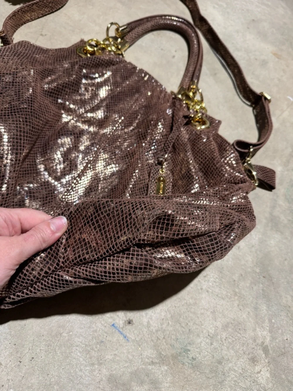 Cynthia Rowley Snakeskin Leather Shoulder Bag Purse Gold Brown Mobwife Fall